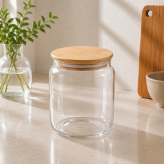 Transparent Storage Jar with Wooden Cap | Available in 400ML, 800ML & 1200ML