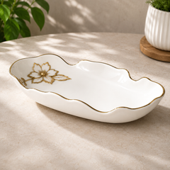 Elegant Floral Serving Dish with Gold Rim | Decorative Serving Platter