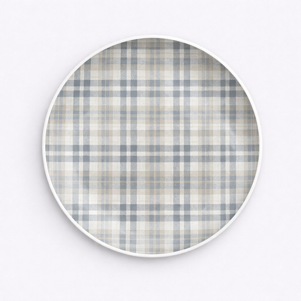 Ceramic Dinner Plate – Classic Grey Check Design - Habitt