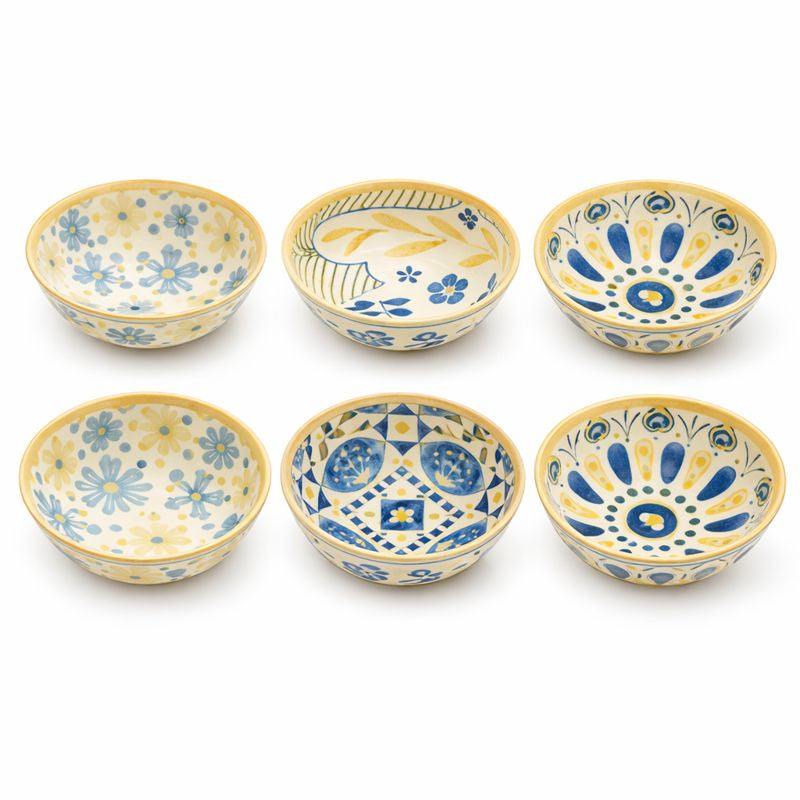 6-Piece Ceramic Bowl Set – Yellow & Blue Hand-Painted Style Bowls - Habitt