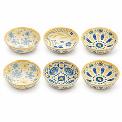 6-Piece Ceramic Bowl Set – Yellow & Blue Hand-Painted Style Bowls - Habitt