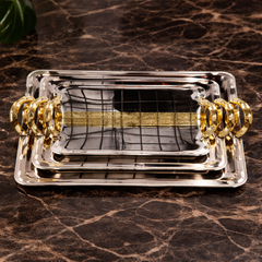 Luxury Tray Set 3PCS – Chrome Finish Serving Trays with Gold Handles - Habitt