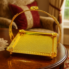 Floral Square Basket – Small Gold Decorative Serving & Display Basket