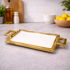 Handle Strip Plate – Golden Rectangular Serving Tray - Habitt