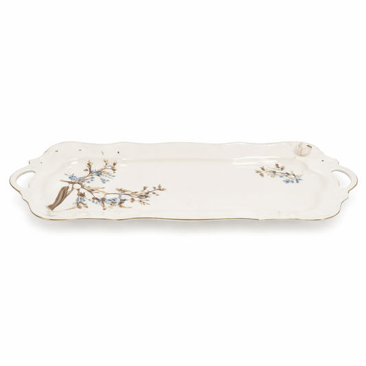 B-Leaves 16-Inch Porcelain Serving Tray – Elegant Floral Gold Rim Platter