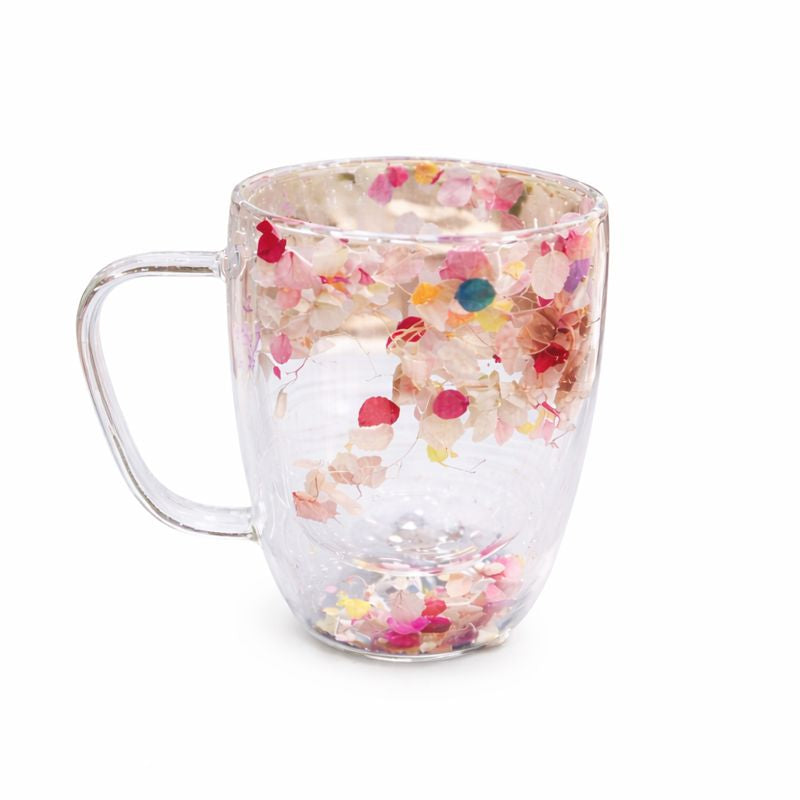 Double Wall Floral Mug – Transparent Tea & Coffee Cup with Dried Flowers