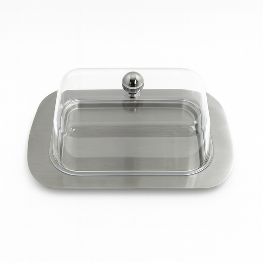 Stainless Steel Butter Dish with Clear Lid – Elegant Tabletop Butter Dish