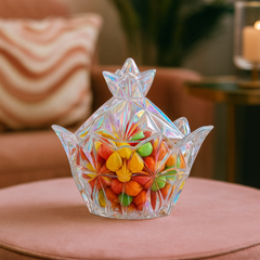Iridescent Multi-Colour Crystal-Style Candy Jar with Lid – Decorative Glass Sweet Holder
