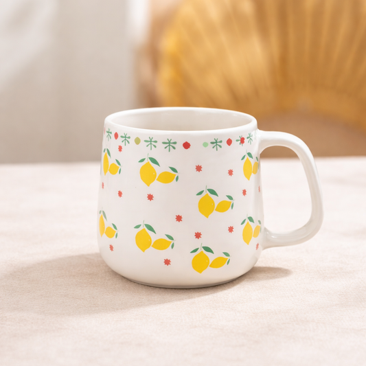 Cute Lemon Print Ceramic Coffee Mug | Aesthetic White Tea Cup with Citrus Pattern | Minimalist Kitchen Drinkware - Habitt