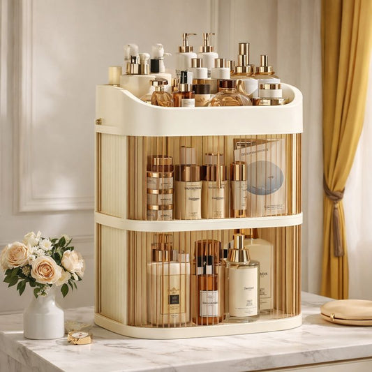 Plastic Cosmetic Storage Rack – Rotating Makeup & Skincare Organizer