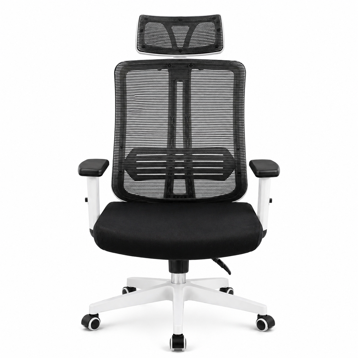 Vigo Executive Office Chair in Black & White Mesh with Adjustable Headrest, Lumbar Support & Cushioned Seat – Ergonomic Workspace Seating - Habitt