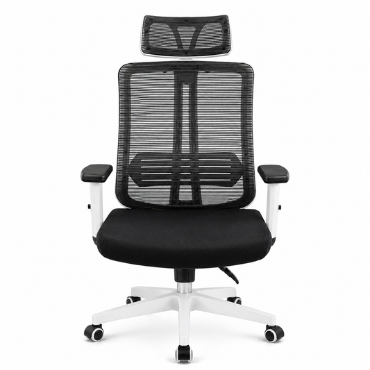 Vigo Executive Office Chair in Black & White Mesh with Adjustable Headrest, Lumbar Support & Cushioned Seat – Ergonomic Workspace Seating - Habitt