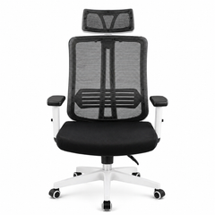 Vigo Executive Office Chair in Black & White Mesh with Adjustable Headrest, Lumbar Support & Cushioned Seat – Ergonomic Workspace Seating - Habitt