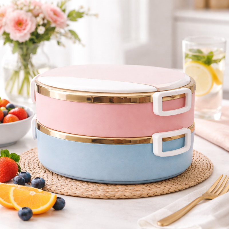 Multi-Color Stainless Steel Lunch Box (2 Layer / 3 Layer) – Insulated Stackable Tiffin Box with Leakproof Lid - Habitt