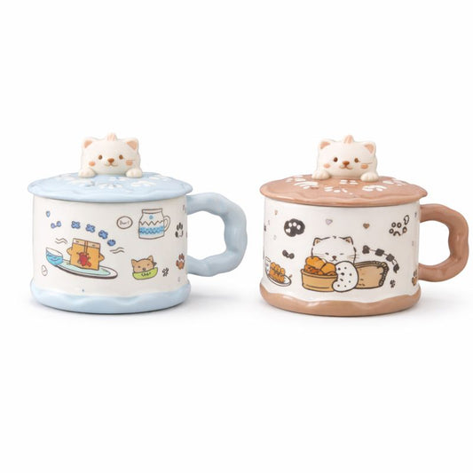 Assorted Ceramic Cartoon Mug with Lid – Cute Animal Design Coffee & Tea Cup