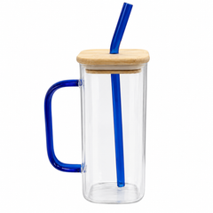 Mason Jar with Handle, Lid & Straw – Clear Glass Drinking Jar for Juice, Water, Lemonade & Iced Beverages