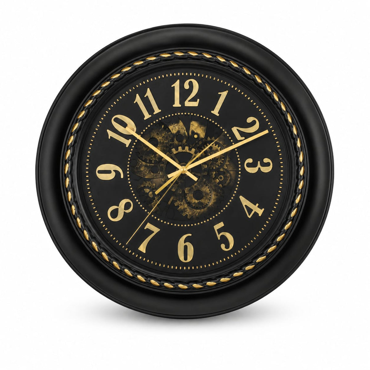 Heritage Wall Clock CLK-036C – 15" Black & Gold Gear Design