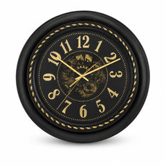Heritage Wall Clock CLK-036C – 15" Black & Gold Gear Design