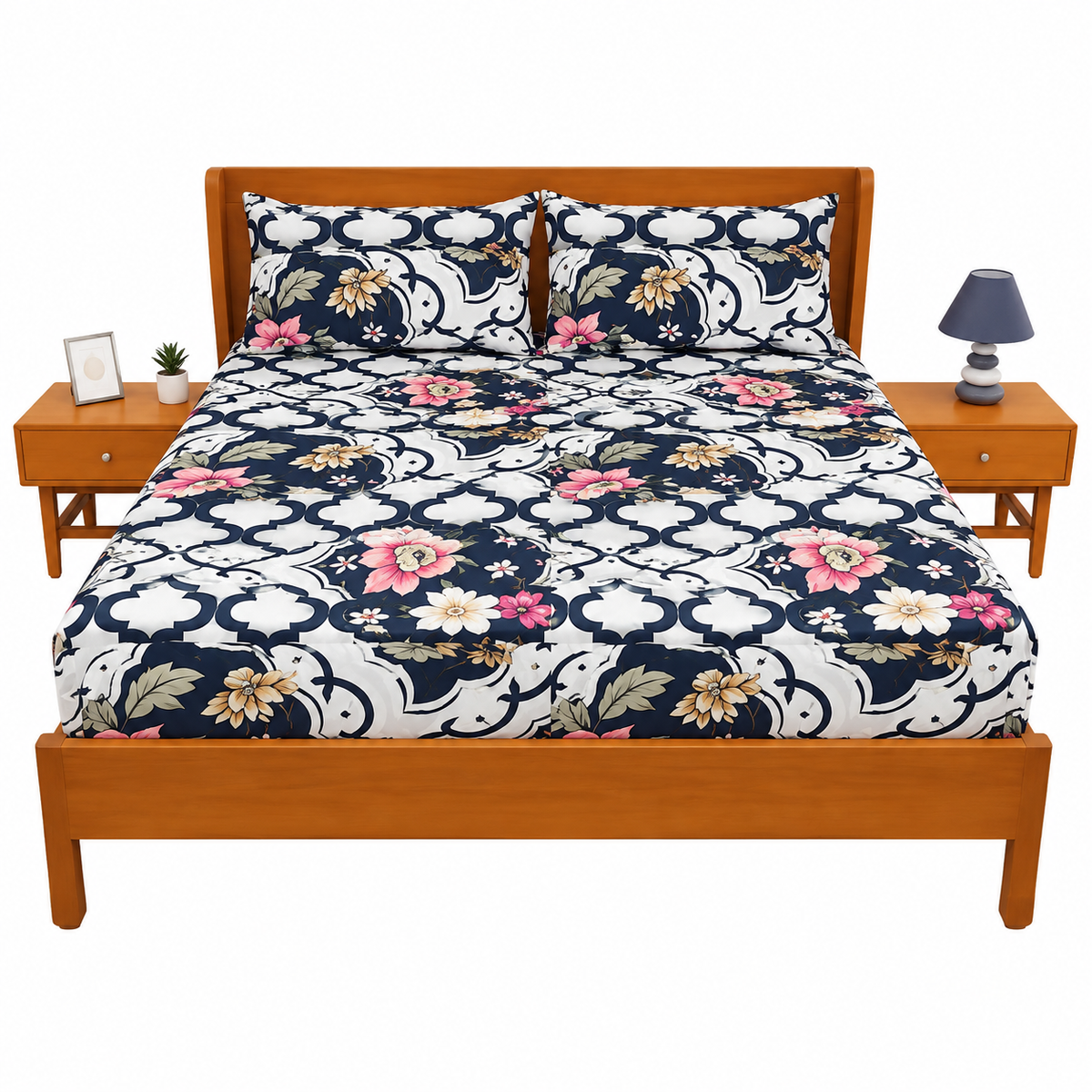 Floral Arch Black & White Double Bed Sheet – Elegant Floral Geometric Design