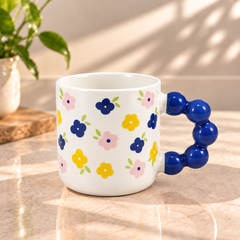 Floral Bubble Handle Ceramic Mug