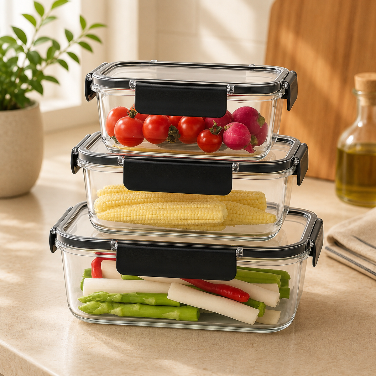 Airtight Acrylic Food Storage Box Set – 3 Pieces