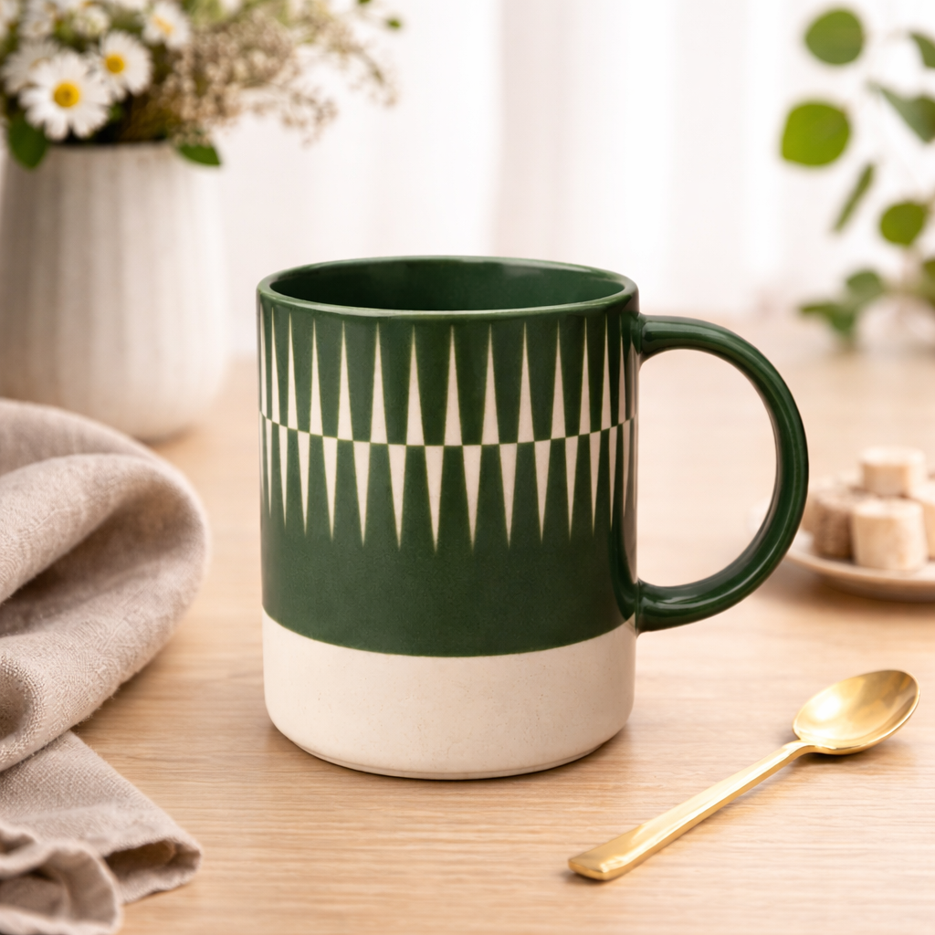 380ml Green Mug – Modern Pattern Coffee Mug - Habitt