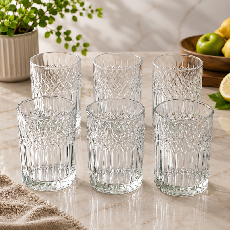 Premium Diamond Cut Tumbler Glass 350 ml – Elegant Everyday Glass for Water, Juice & Soft Drinks