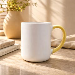 White Ceramic Coffee Mug with Yellow Inner & Handle | Minimalist Contrast Tea Cup | Modern Aesthetic Drinkware - Habitt