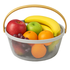 Round Metal Mesh Basket with Wooden Handle – Large | Modern Storage & Fruit Bowl