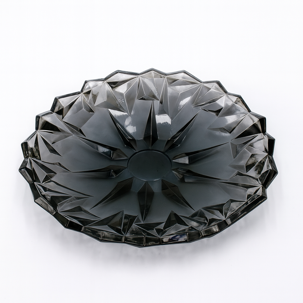 337 mm Premium Coloured Serving Plate – Crystal-Cut Design in Gold & Silver for Cakes, Snacks & Décor (1 Pc)