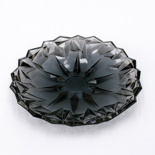 337 mm Premium Coloured Serving Plate – Crystal-Cut Design in Gold & Silver for Cakes, Snacks & Décor (1 Pc)