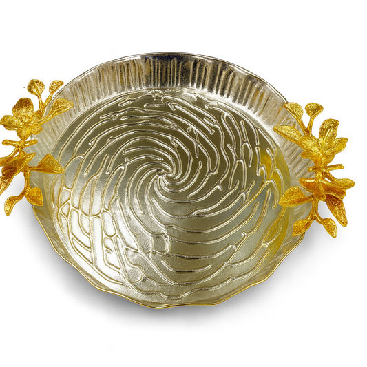 Floral Decorative Dish – Small, Medium and Large Sizes | Gold & Silver Accent Serving Dish