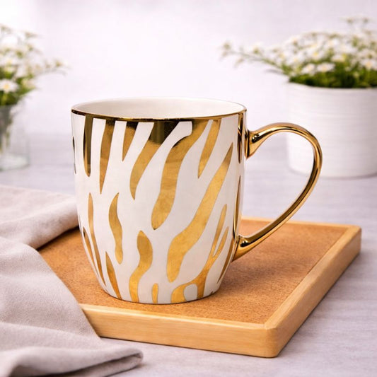 Ceramic Coffee Mug with Gold Handle – Animal Print Design
