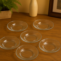 Clear Swirl-Pattern Pressed-Glass Soup Plate Set – 6 Pieces, 234 mm Diameter