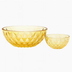 Amber-Tinted Diamond-Cut 7-Piece Fruit & Serving Bowl Set – Premium Coloured Pressed Glass