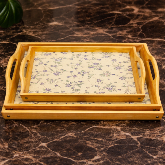 Tray Set 3PCS Wooden – Decorative Serving Trays with Handles - Habitt