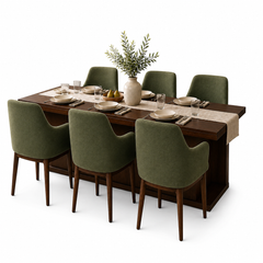 Aurra 6 Seater Dining Table Set | Modern Wooden Dining Table with Upholstered Chairs