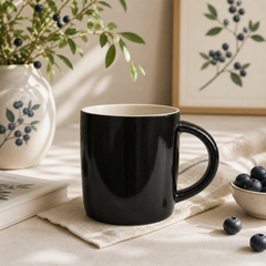 Glossy Black Ceramic Coffee Mug – Minimalist Everyday Drinkware - Habitt