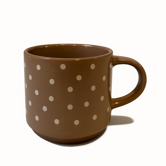 Brown Polka Dot Ceramic Mug Cute Vintage Style Coffee & Tea Cup