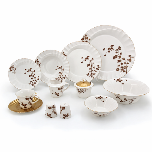 Angela Floral Gold Rim Dinnerware Set – Elegant Porcelain Tableware Collection