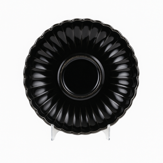 Elegant Dip Plate – Black Ceramic with Scalloped Edge