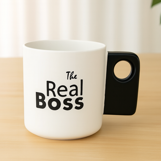 The Real Boss Mug – Modern Black & White Ceramic Coffee Cup