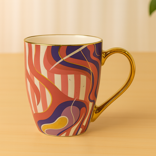 Abstract Gold Handle Ceramic Mug – Luxury Multicolor Coffee & Tea Cup