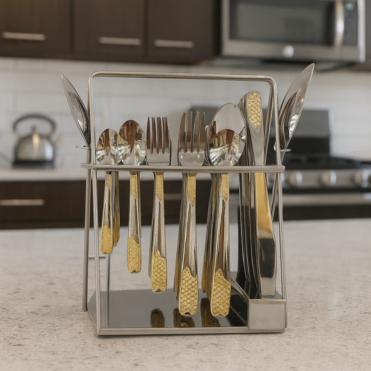 38-Piece Cutlery Set – Wheat Design (Gold-Silver Finish)