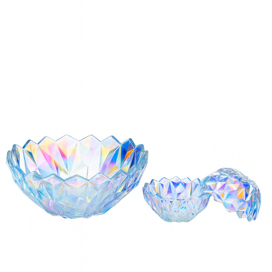 Iridescent Pressed-Glass 7-Piece Fruit Bowl & Serving Set – Colour-Tinted Crystal Design