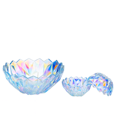 Iridescent Pressed-Glass 7-Piece Fruit Bowl & Serving Set – Colour-Tinted Crystal Design