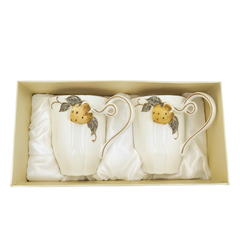 Luxury Ceramic Mug Set – Elegant Fruit Motif (Set of 2)