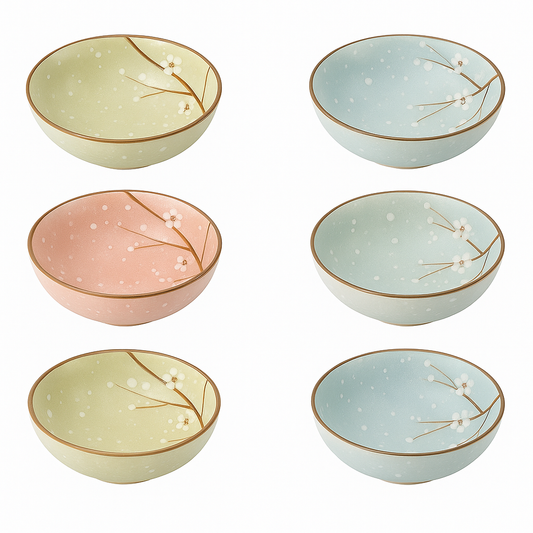 6-Piece Ceramic Bowl Set – Pastel Assorted Colors with Floral Design (JMJ-006)