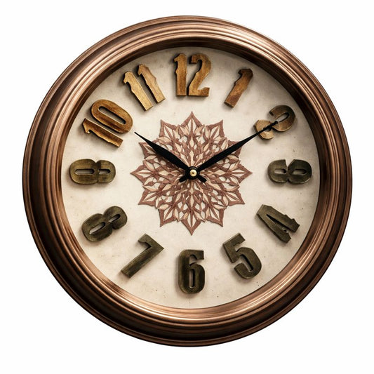 Heritage Wall Clock Sunrise 3D – 18 Inch Antique Copper Decorative Wall Clock (Plastic) - Habitt