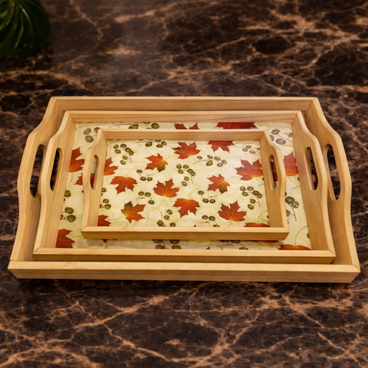Tray Set 3PCS Wooden – Decorative Serving Trays with Handles - Habitt